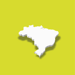 Brazil - white 3D silhouette map of country area with dropped shadow on green background. Simple flat vector illustration