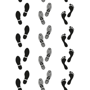 Human footprints. Seamless pattern on a white background