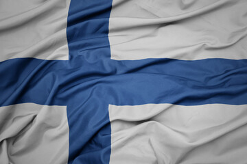 waving colorful national flag of finland.