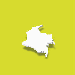 Obraz premium Colombia - white 3D silhouette map of country area with dropped shadow on green background. Simple flat vector illustration