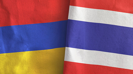 Thailand and Armenia two flags textile cloth 3D rendering