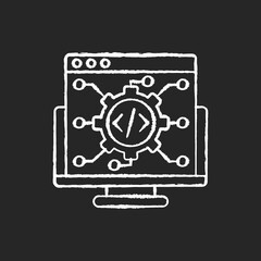 IT industry chalk white icon on black background. Modern information technologies. Computer software development business. Professional programming courses. Isolated vector chalkboard illustration