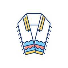 Tallit and tzitzit RGB color icon. Jewish prayer shawl. Fringes in garments corner. Holy symbolism. Four-cornered shawl. Prayers and religious ceremonies. Isolated vector illustration