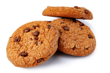 Pile of chocolate chip cookies isolated on white background