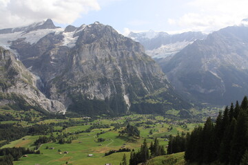 Fototapeta na wymiar Grindelwald landscape in Switzerland. Really beautiful valley village near the Mt.Eiger.