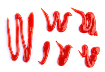 Collection set of tasty red ketchup tomato sauce isolated on white background