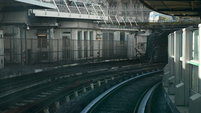 Traveling by Driverless Automated Subway Train on Tire Wheels Metro Underground. 2x Slow motion 60 fps 4K