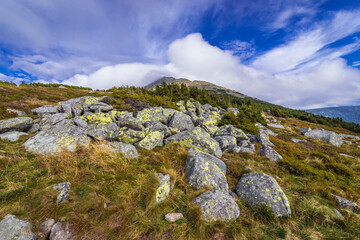 Mount Sniezka, the highest peak of Sudetes mountain, view from Czech Republic