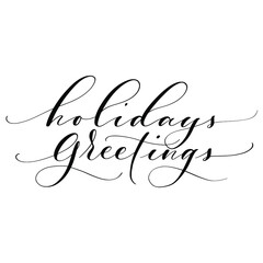 Holidays greetings brush script calligraphy isolated on white background. Type vector illustration.