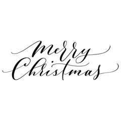Merry Christmas brush script calligraphy isolated on white background. Type vector illustration.