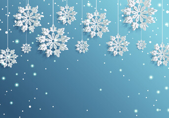 3D High Quality Origami Merry Christmas and Happy New Year Background with Falling Snow . Isolated Vector Elements
