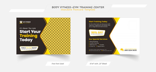 Fitness and Gym Center Postcard Template Design for Fitness Club Or Fitness Studio