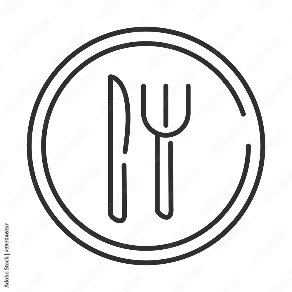 Poster restaurant service food fork and knife signal line style design