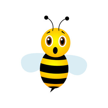 Scared bee character. Cute frighten bee with open mouth. Vector illustration.