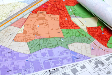 Urbanisme - Aménagement du territoire - Cartes de plan local d'urbanisme et cadastre - obrazy, fototapety, plakaty