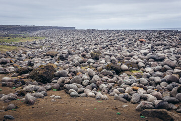 Valahnukamol - a beach covered with large stones located at Reykjanes Peninsula in Iceland
