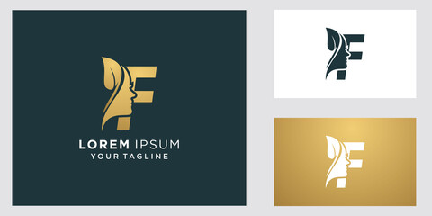 Letter f with luxury natural feminine beauty logo template 