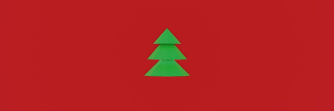 Lowpoly christmas tree on red background sale banner. 3d render