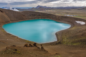 Famous crater Viti, part of Krafla caldera in Myvatn region of north part of Iceland