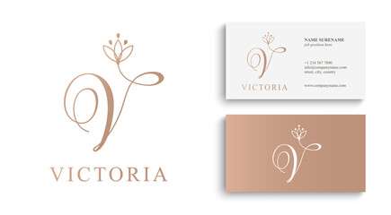 Letter V logo template. Monnogram, delicate floral design. Personal logo. Vector design.