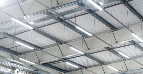 high warehouse - indoor LED lighting - obrazy, fototapety, plakaty