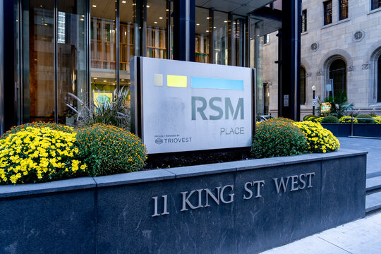 RSM sign is seen at RSM place in Toronto, Canada on October 13, 2020. RSM Canada is the Canadian member of RSM International, a global network of independent audit, tax and consulting firms.