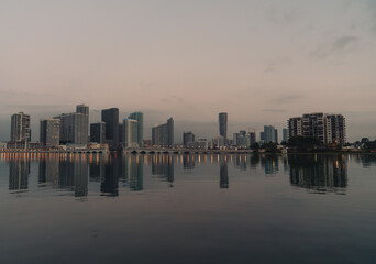 city skyline at sunset Miami Florida usa reflections buildings 