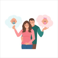  Pregnant couple.Woman and man  expecting a baby.Husband and wife, family.It's a boy or girl. Vector illustration