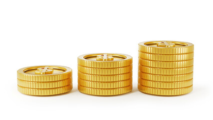 Gold Coins stack isolate is on white background with clipping path , 3D rendering