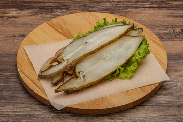 Delicous smoked halibut slices snack