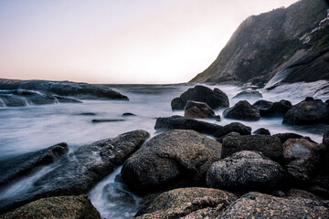 Fototapeta na wymiar rocky beach at sunset