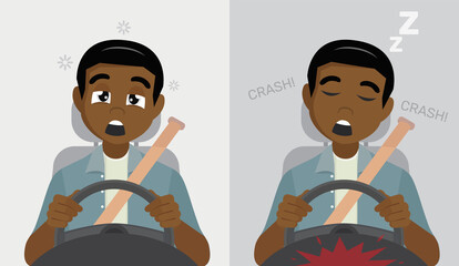Sleepy African man driver dozing off while driving.