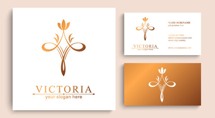 Naklejka premium Letter V logo template. Monnogram, delicate floral design. Personal logo. Vector design.