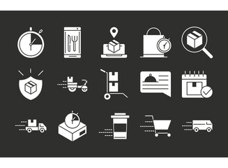 delivery transport service logistic time cargo icons silhouette icon