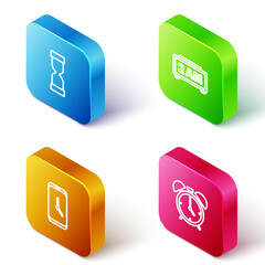 Set Isometric line Old hourglass, Digital alarm clock, Alarm app mobile and icon. Vector.