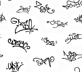 Abstract background of beautiful calligraphy signatures on a white background.Seamless pattern
