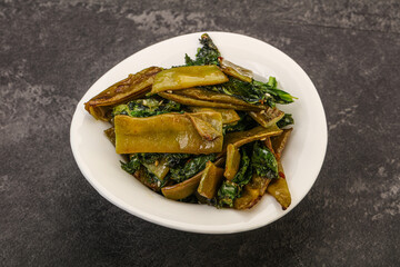 Vagan cuisine with roasted green bean
