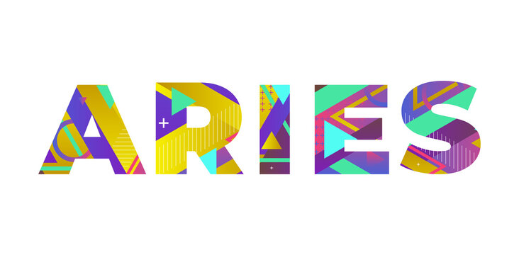 Aries Concept Retro Colorful Word Art Illustration