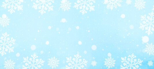 Naklejka na ściany i meble snowflakes and ice crystals isolated on blue sky - winter background banner