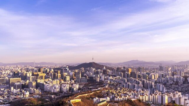 Time lapse Aerial view of Seoul city.