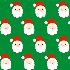 This is a seamless pattern with Santa Claus on a green background.