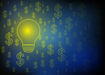 Vector : Lightbulb and dollar signs on blue background