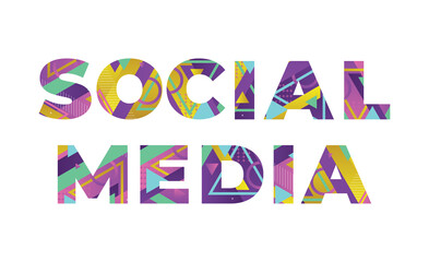 Social Media Concept Retro Colorful Word Art Illustration