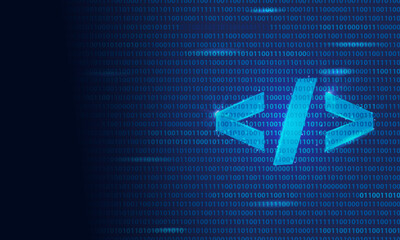 Wireframe of geometric binary code polygonal design. Low poly digital vector illustration. Light connection structure of modern graphics. Futuristic concept for programming binary languages.