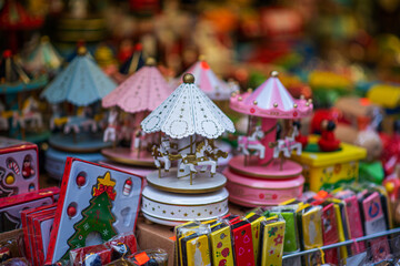 Window shopping on traditional Christmas market in Prague. Holidays, sale and retail concept. Christmas market at old town square.