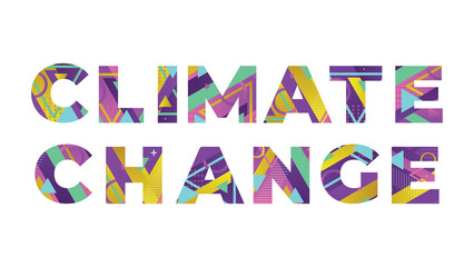 Climate Change Concept Retro Colorful Word Art Illustration