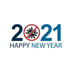 Happy New Year 2021 with zeros as bacteria corona virus. Vector icon illustration