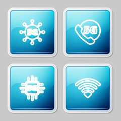 Set line 5G network, Phone with, Processor and Wi-Fi wireless icon. Vector.