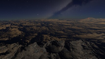 science fiction illustration, alien planet landscape, view from a beautiful planet, beautiful space background 3d render
