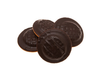 chocolate biscuit cookies with orange jam isolated
